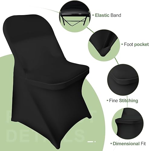 Miniatura 4 de EMART Fundas plegables negras para silla, 25 piezas, poliéster y elastano, universales, estándar, para bodas, fiestas, banquetes y celebraciones de