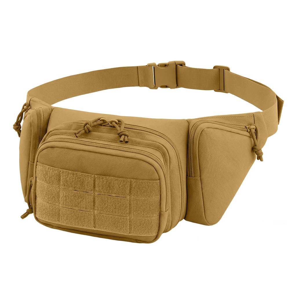 Adiwo Bumbag Waist Bag, Tactical Waist Bag with Multi-Pockets, Running Waist with Adjustable Belt, Hiking Waist Packs with Zipper, Hiking Waist Packs for Fishing Running Hiking, Khaki