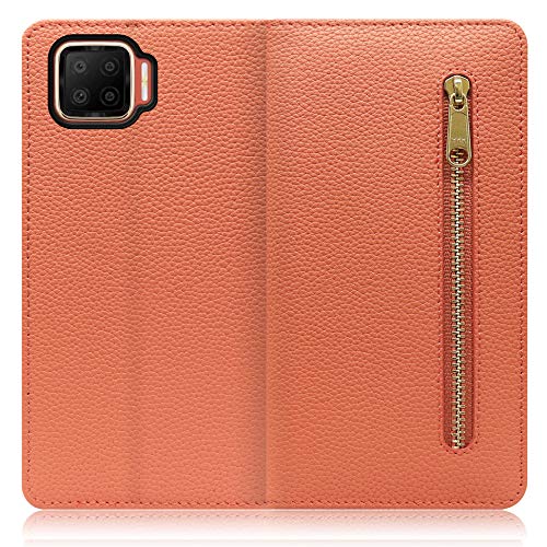 LOOF Pocket Series OPPO A73ケース カバー 手帳型 手帳型カバー スマホケース 厳選本革 カード収納付き ベルト無し 磁石なし マグネットなし ファスナー ポケット付き 手帳型ケース (フラミンゴ)