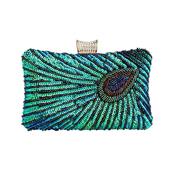 BWKUNOLF Beaded Sequin Peacock Evening Clutch Bags Party Wedding Purse - Image 3