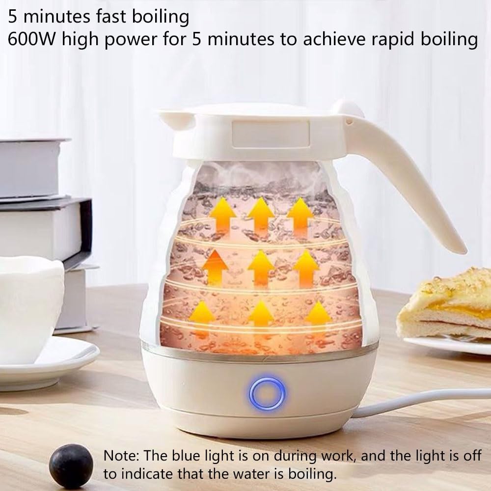 PAHION 0,6L Bollitore Elettrico da Viaggio Pieghevole Portatile Bollitore in Silicone Alimentare Bollitura Rapida per La Casa Campeggio All'aperto Viaggi Escursionistici Doppia Tensione 110V-220V