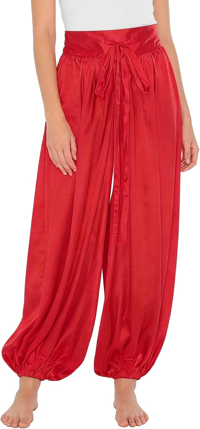 ranrann Belly Dance Pants for Women Lantern Loose Harem Pants Drawstring Waist Performance Yoga Party Trousers