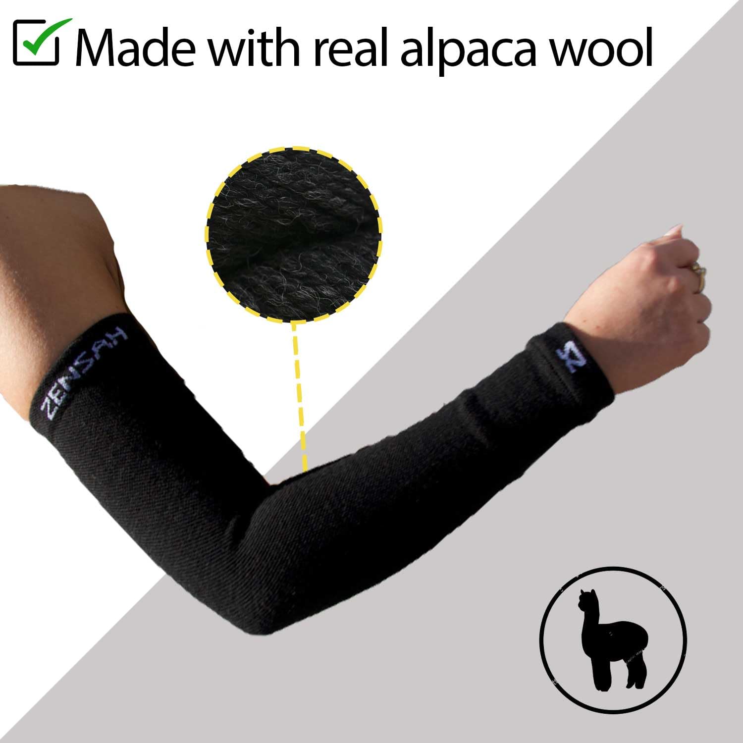Zensah Alpakawolle Kompressions-Armstulpen - Lange fingerlose Ärmel, Thermo-Armstrumpfhose zum Laufen, Radfahren, Damen und Herren