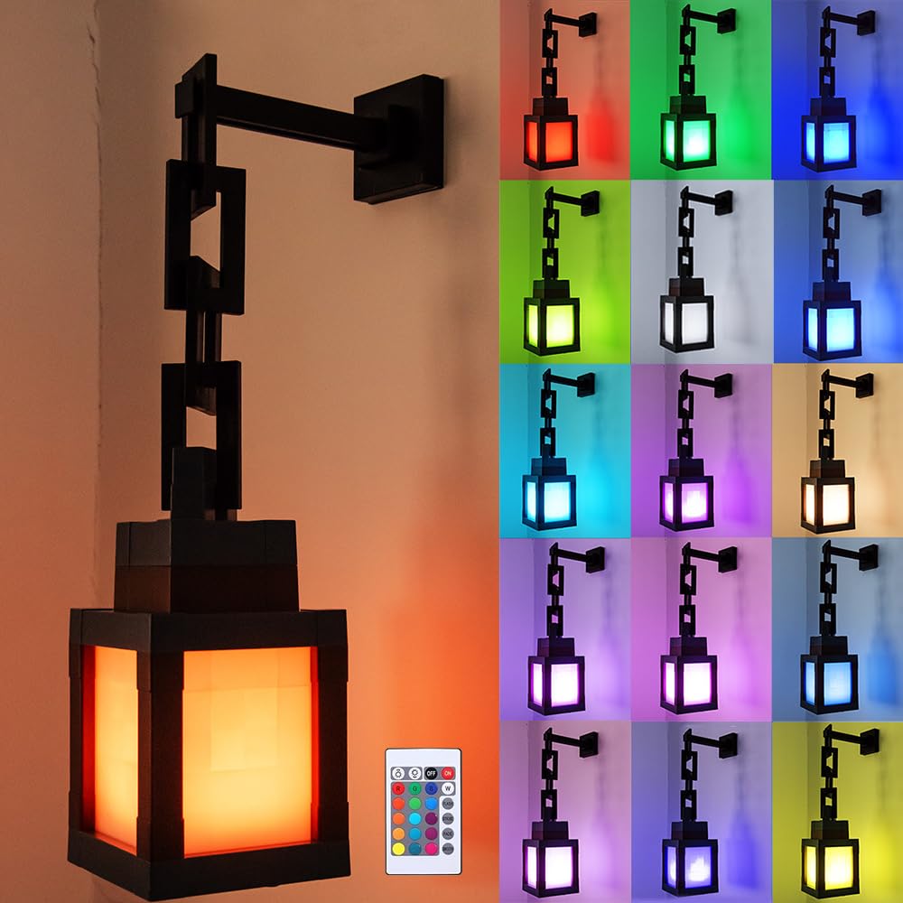 YANGUN Pixelated Lantern Nachtlicht, Pixel-Laterne Nachtlicht Tragbare Wandlampe 16 Farben, mit Fernbedienung & Dimmfunktion, Ideale Deko für Zimmer Gamerzimmer Geschenk für Junge
