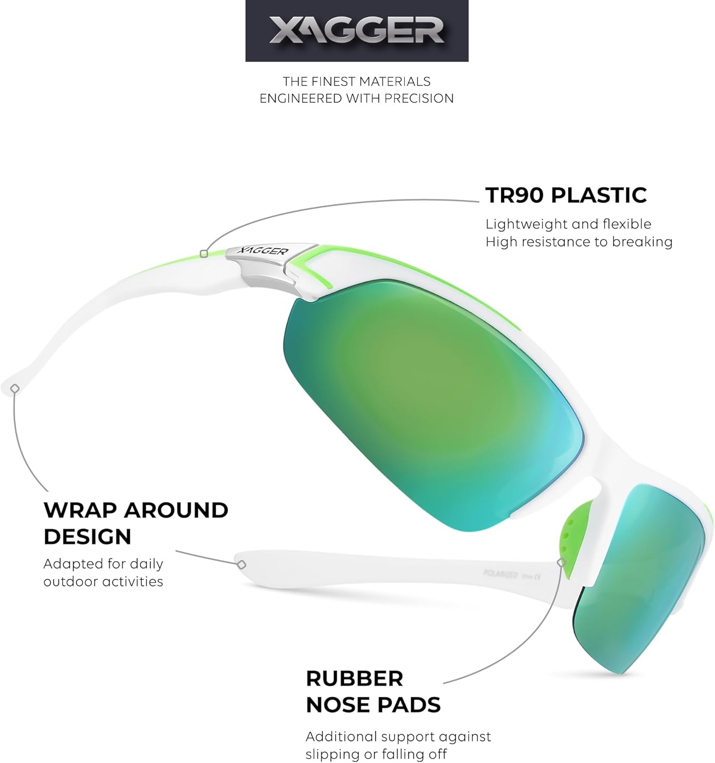 Xagger Polarized Sport Sunglasses for Men Women Wrap Around UV400 Running Baseball Softball Fishing Driving Glasses - Image 2