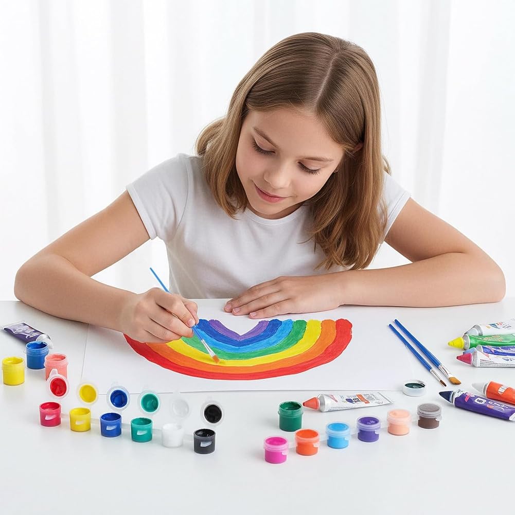 Juego de Pintura Acrílica (30 Piezas), 12 Colores para Kit de Pintura en Casa, Incluye 420 Tiras de Almacenamiento para Niños
