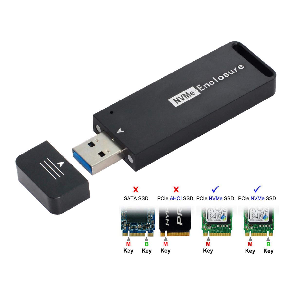USB 3.1 Gen2 10Gbps a NVME PCI-E M-Key Unidad de estado sólido Caja externa 2230/88.268 in 2