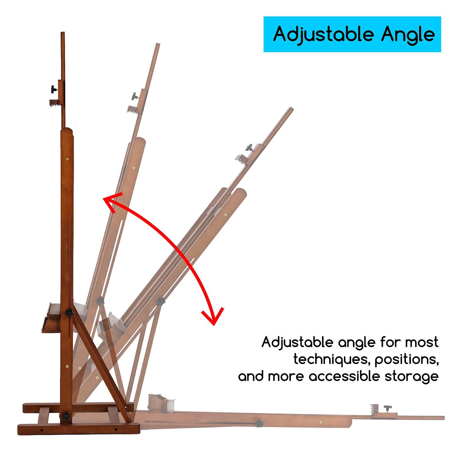MEEDEN Cavalletto per pittura artistica da 170,2 cm a 95 "H, supporto per cavalletto con telaio a H in legno di faggio, cavalletto regolabile per pavimento da studio con vassoio portaoggetti