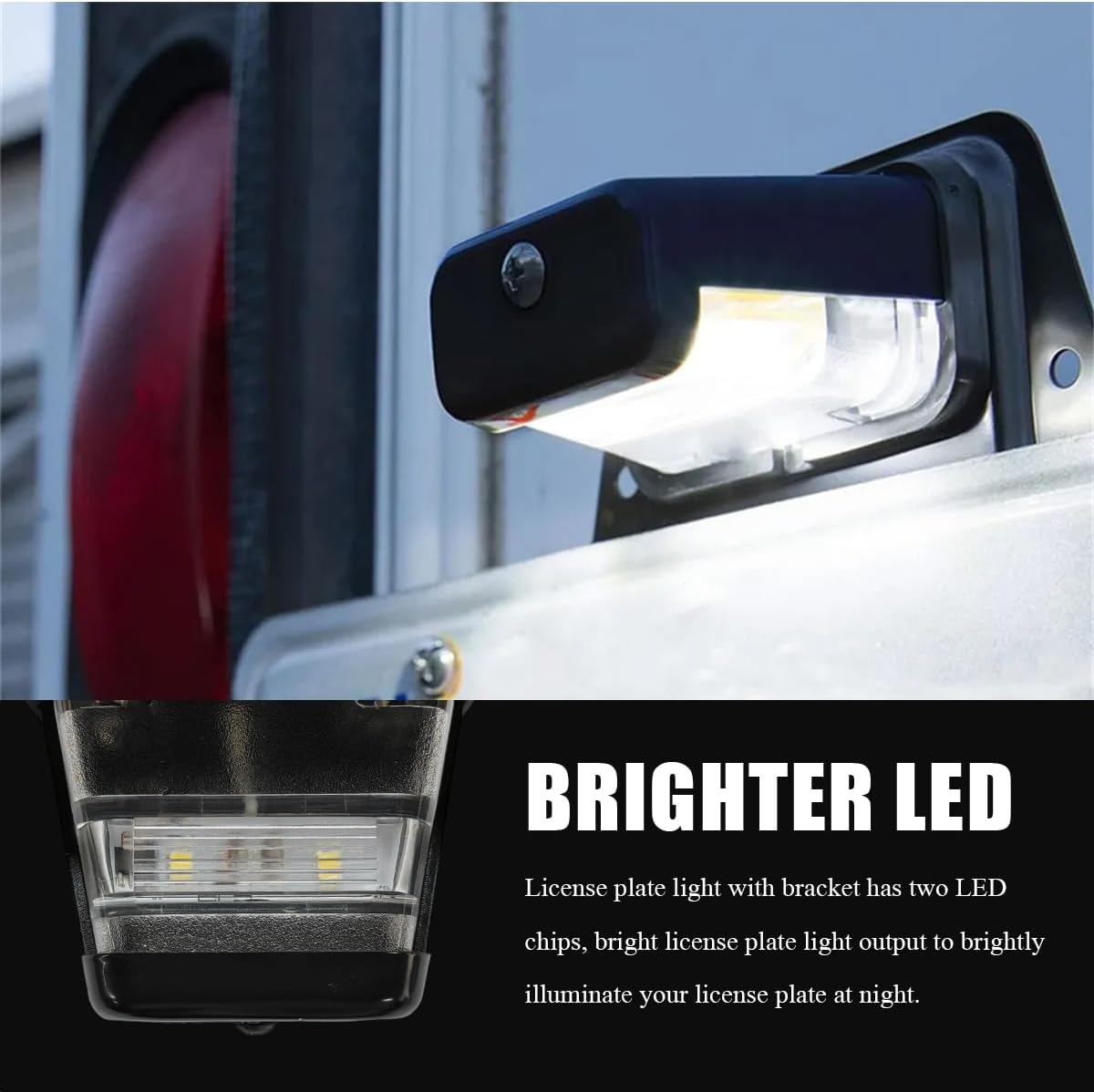 LED License Plate Light, Waterproof 12V DC Lighted Licence Plate Holder with Drainage Hole, Automotive Tail Light ABS Housing License Tag Holder Car Truck RV Trailer Boat (Black)