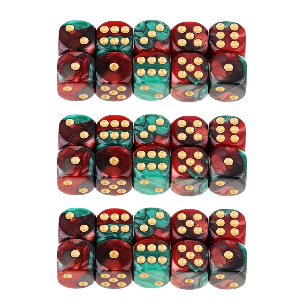 ATORSE Toy 30 Pcs Coloured 6-Side 16mm D6 Gaming Dice Set Red + Green with Golden Pips-Toys & Hobbies-Games-Role Playing Games-Dungeons & Dragons-Accessories & Dice-image-47