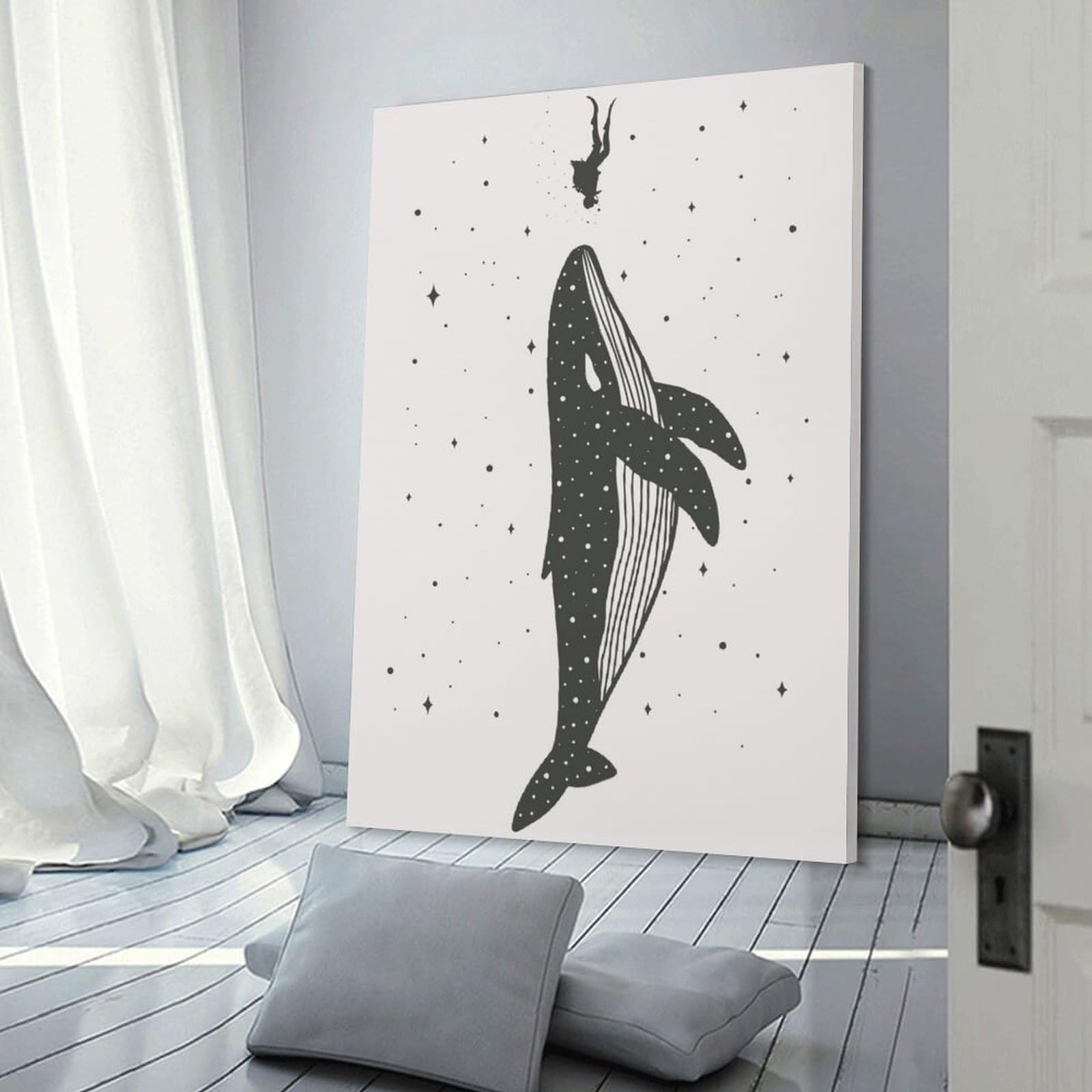 Junmoney Space Whale Wall Art Print 24x36inch(60x90cm), for Gallery Wall Layouts in Home Or Office, An Easy Match for Collected Prints