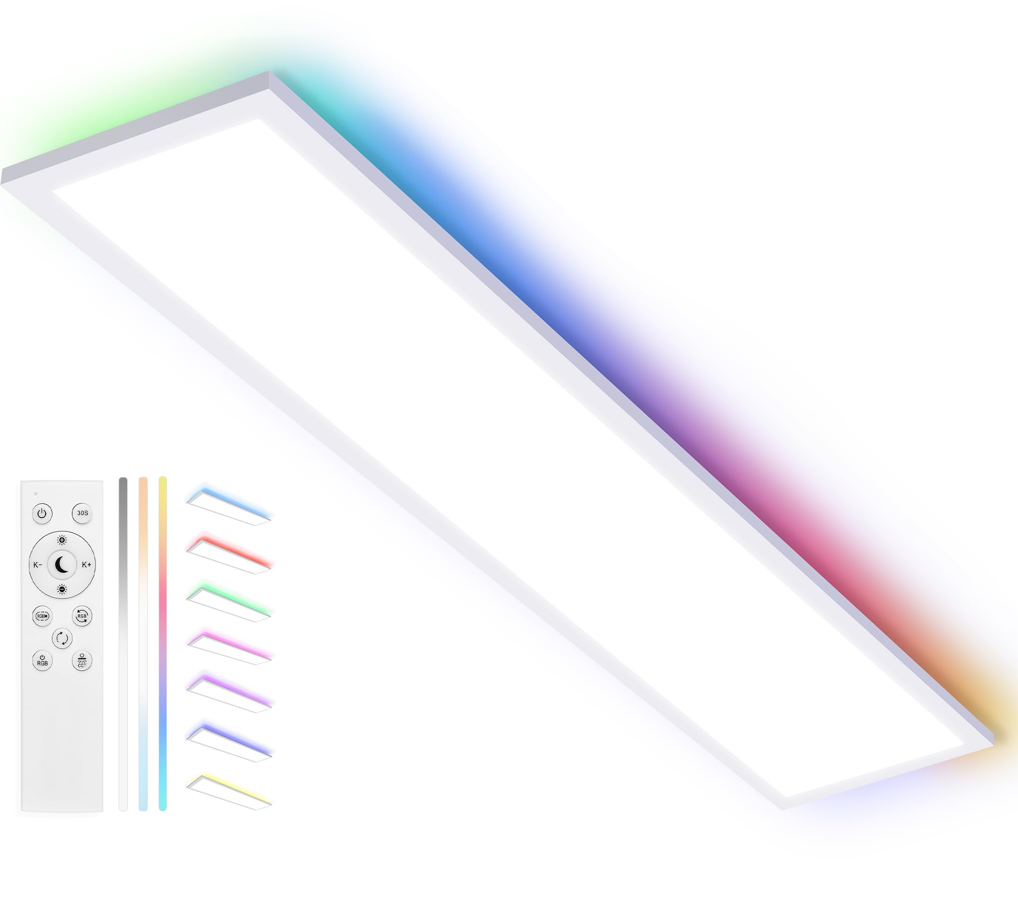 YindaLux LED Panel 120x30 cm mit RGB Backlight, 40W 4000LM Deckenlampe Dimmbar, Deckenleuchte mit Fernbedienung 2700K-6500K, Nachtlicht, Speicherfunktion, LED Panel Deckenleuchte für Wohnzimmer, Küche