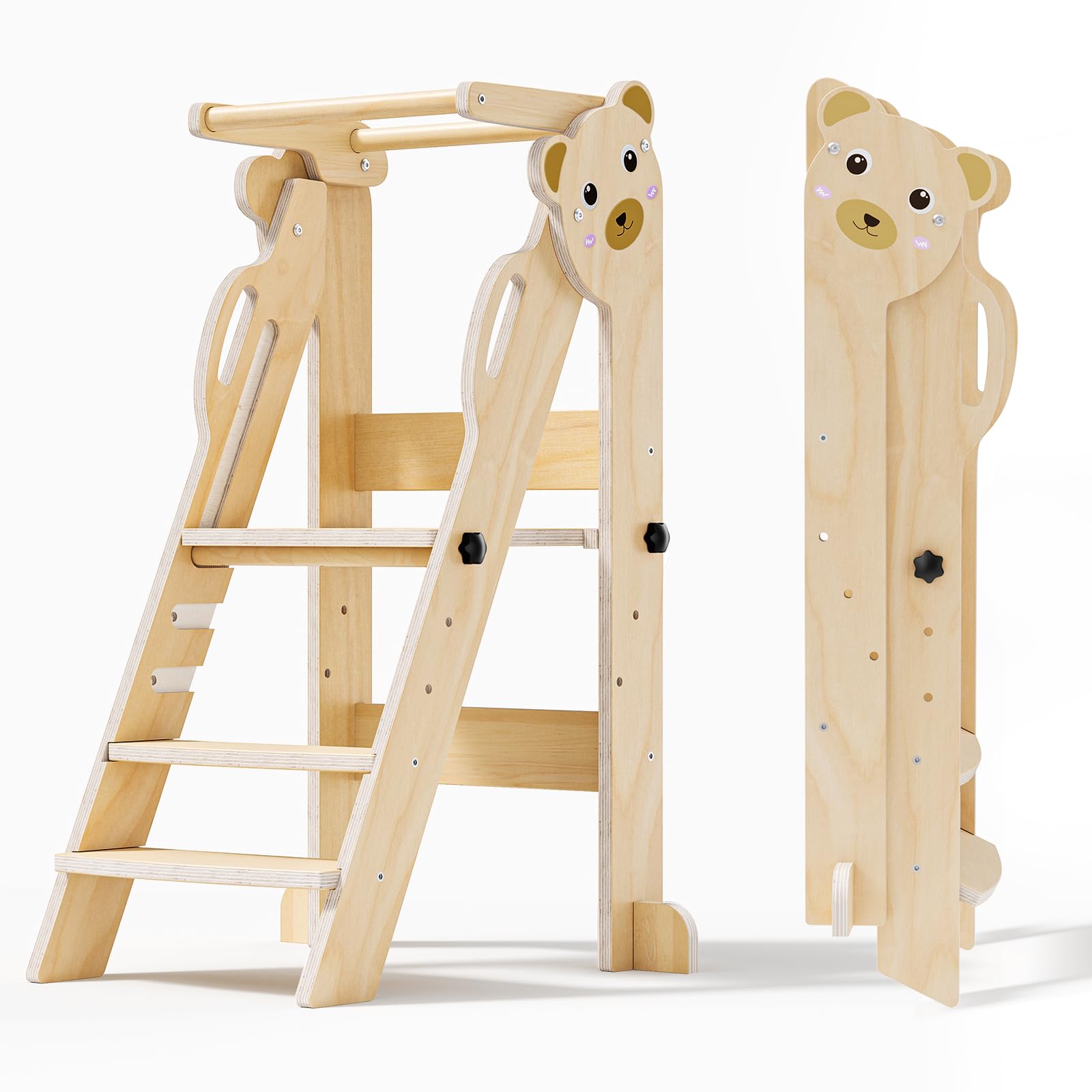 Torre montessoriana pieghevole per bambini, Montessori Learning Tower regolabile in altezza, legno naturale