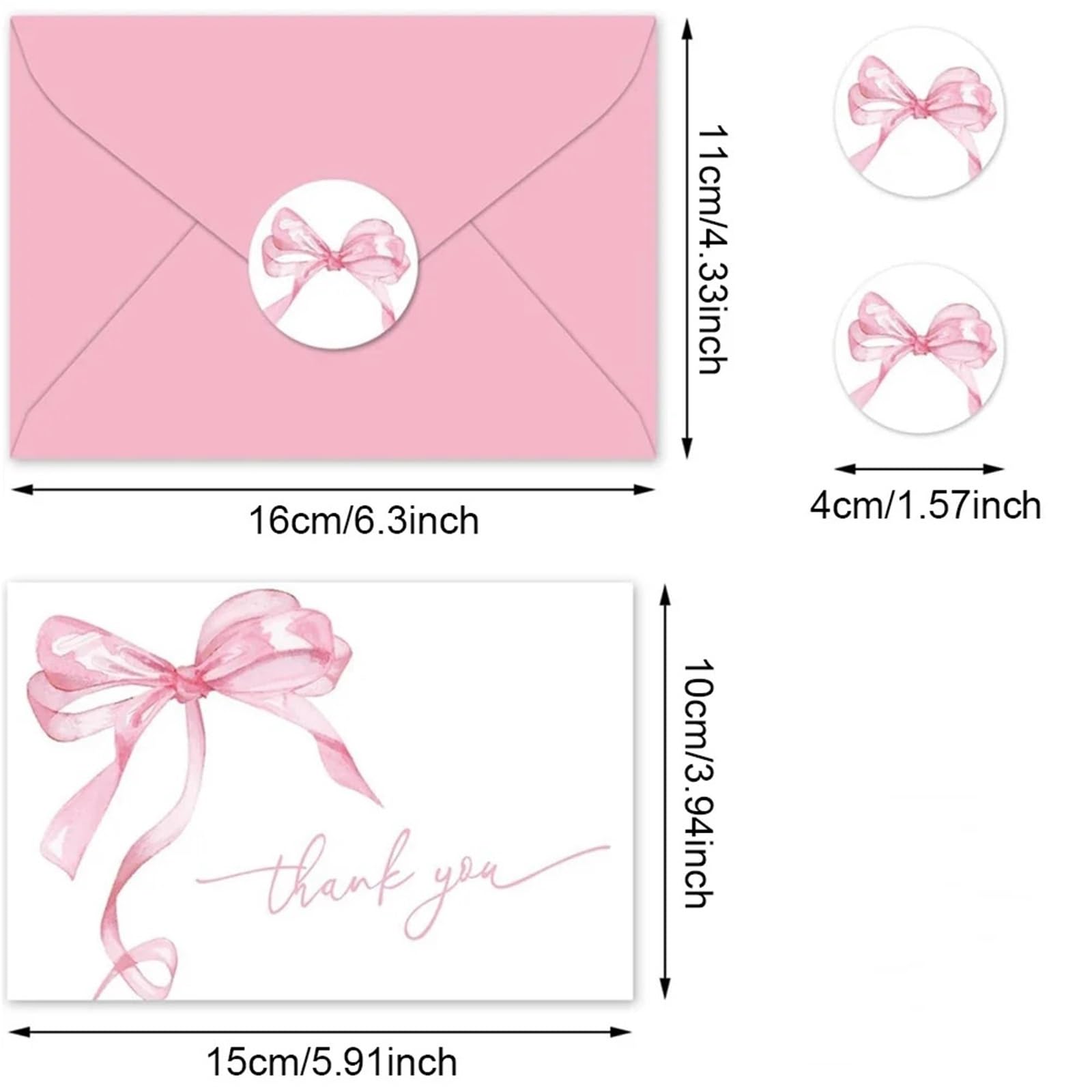 5set/50pcs Pink Bow Thank You Cards,Wedding Greeting With Envelopes,Birthday Party Invitation Card pour Mariage