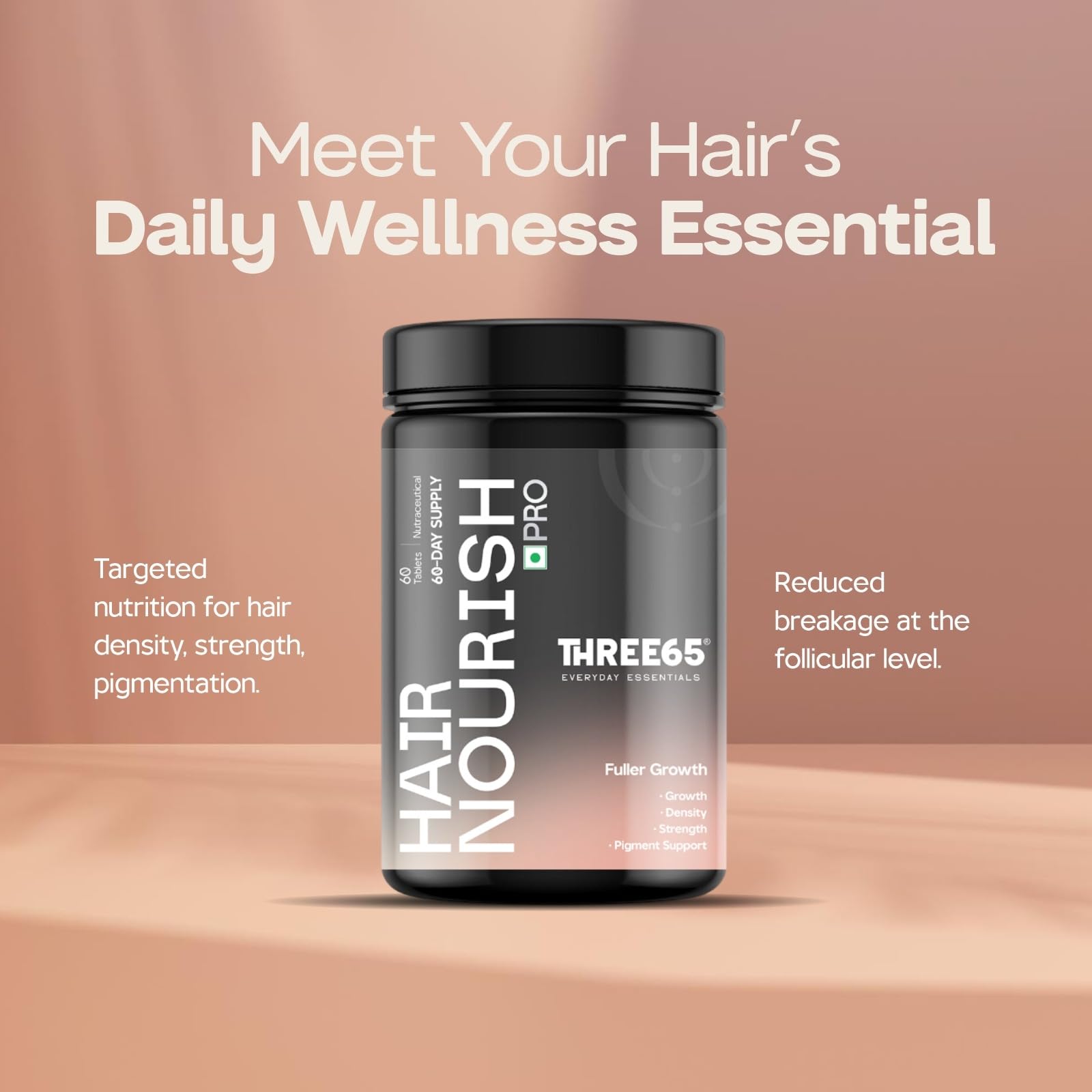 Three65 Hair Nourish Pro | Amino Acid & Biotin Hair Growth Tablets | Hair Fall Control for Thinning Hair | Pumpkin Seed, Bamboo Silica & Amla | Advanced Hair Supplement for Men & Women | 60-Day Supply — Amazon image 3