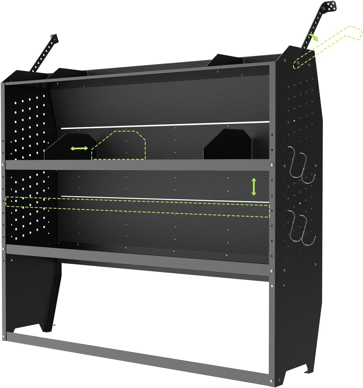StarONE Cargo Van Shelving Storage Fit for Ford Transit,GMC,Chevy Express,NV,Promaster,Sprinter and Metris w/Hooks,Black,Steel,52" W x 46" H x 13" D