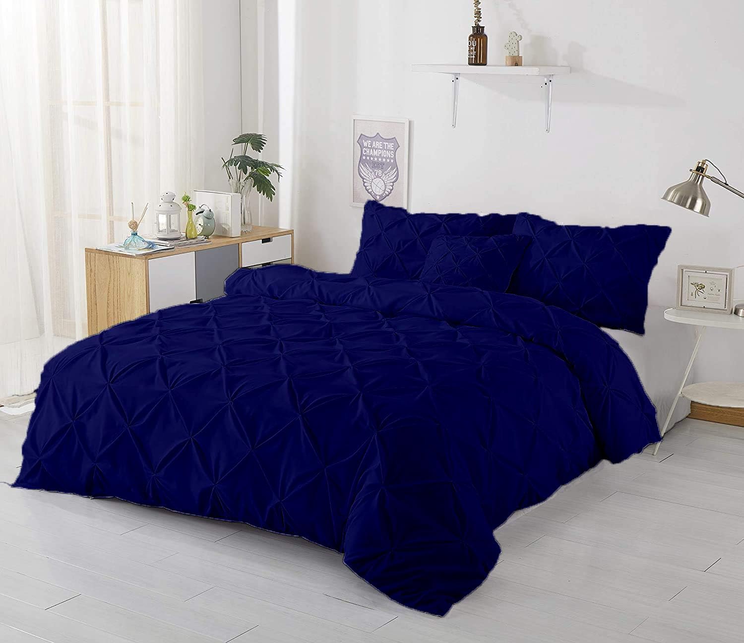 Luxuriate Hotel 600-TC Hypoallergenic Ultra Soft design 100% Egyptian Cotton 68x90" inch Twin/Twin XL Size Purple Solid Pinch Plated Duvet Cover With Zipper Colser & 2pcs Pillow Case Set