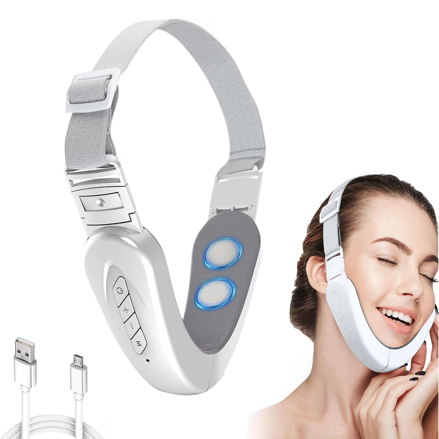 Reductor de Papada Lifting V-Face, EMS Eléctrico Masajeador Facial Modelar la Cara en V, Papada Reductor Antiarrugas para Aclarar Líneas del Cara Medidor eléctrico de belleza en V