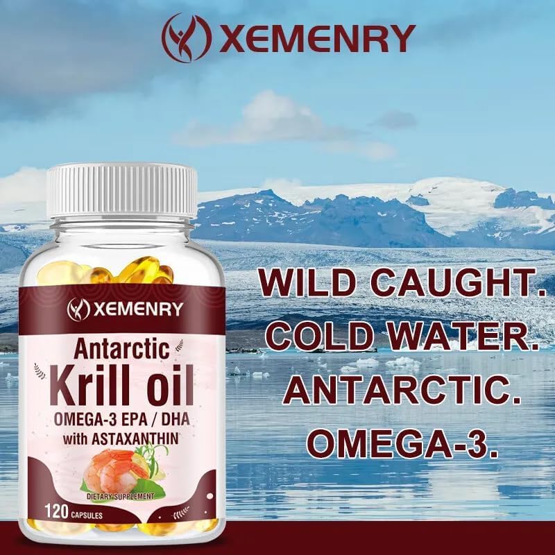 Huile de krill antarctique 2000 mg (120 gélules) avec suppléments d'oméga-3 EPA, DHA et astaxanthine