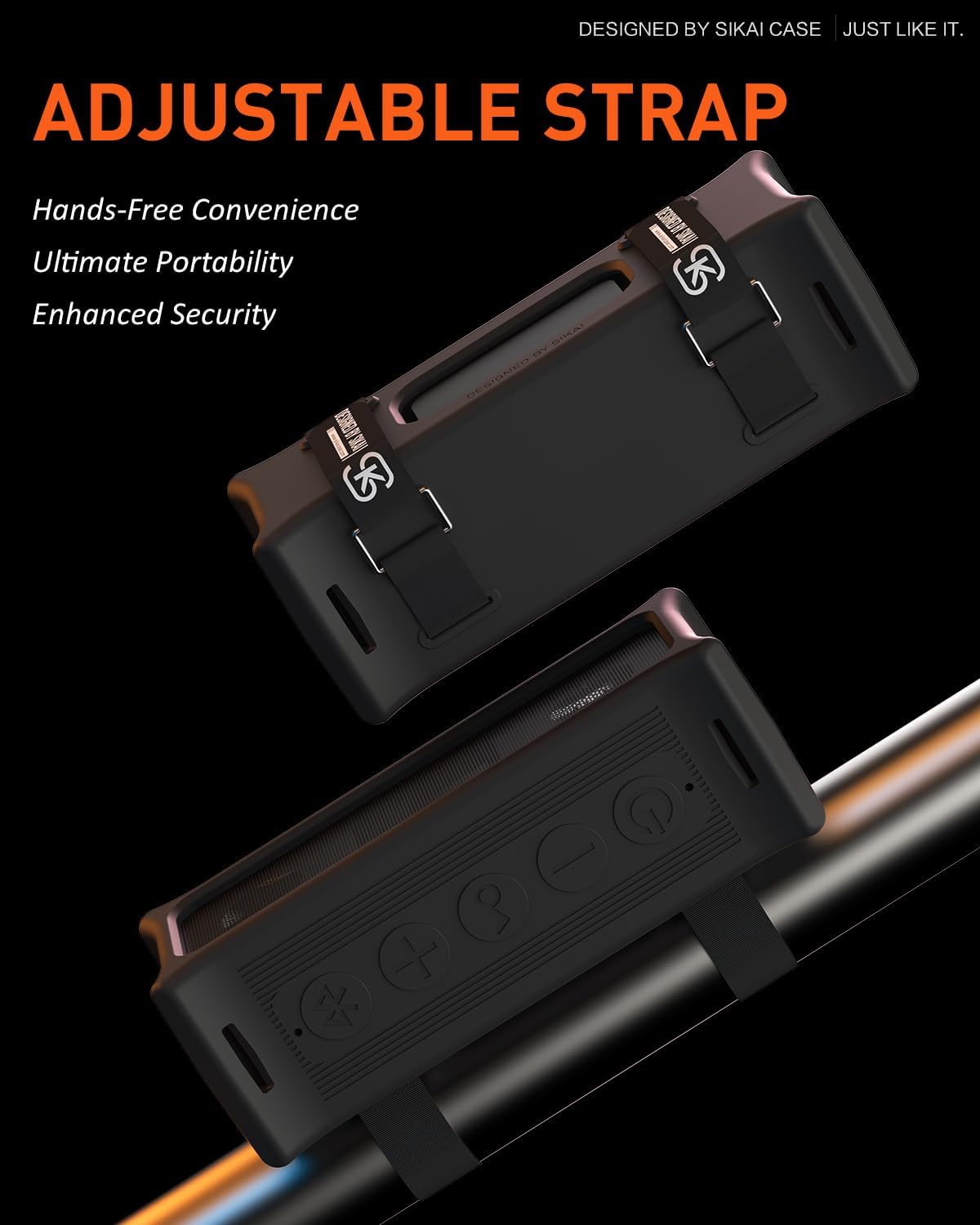 SIKAI CASE Portable Speaker Mount for Anker Soundcore 3, Silicone Case with Adjustable Strap&Handle for Bike/ATV Golf Cart/Shower, Shockproof Dustproof Build Travel Protective Cover, Only Case (Black) - Image 4