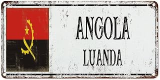 Angola Luanda City Aluminum Sign Angola Country Flag Vintage Farmhouse Signs Travel Gift Souvenir Aluminum Art Signs for Kitchen Bedroom Front Porch 12x6in Housewarming Gift