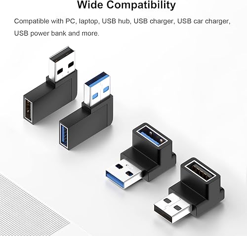 Miniatura 5 de Adaptador USB 3.0 de 90 grados (paquete de 4), ángulo vertical hacia arriba y hacia abajo, conector extensor USB macho a hembra de ángulo izquierdo
