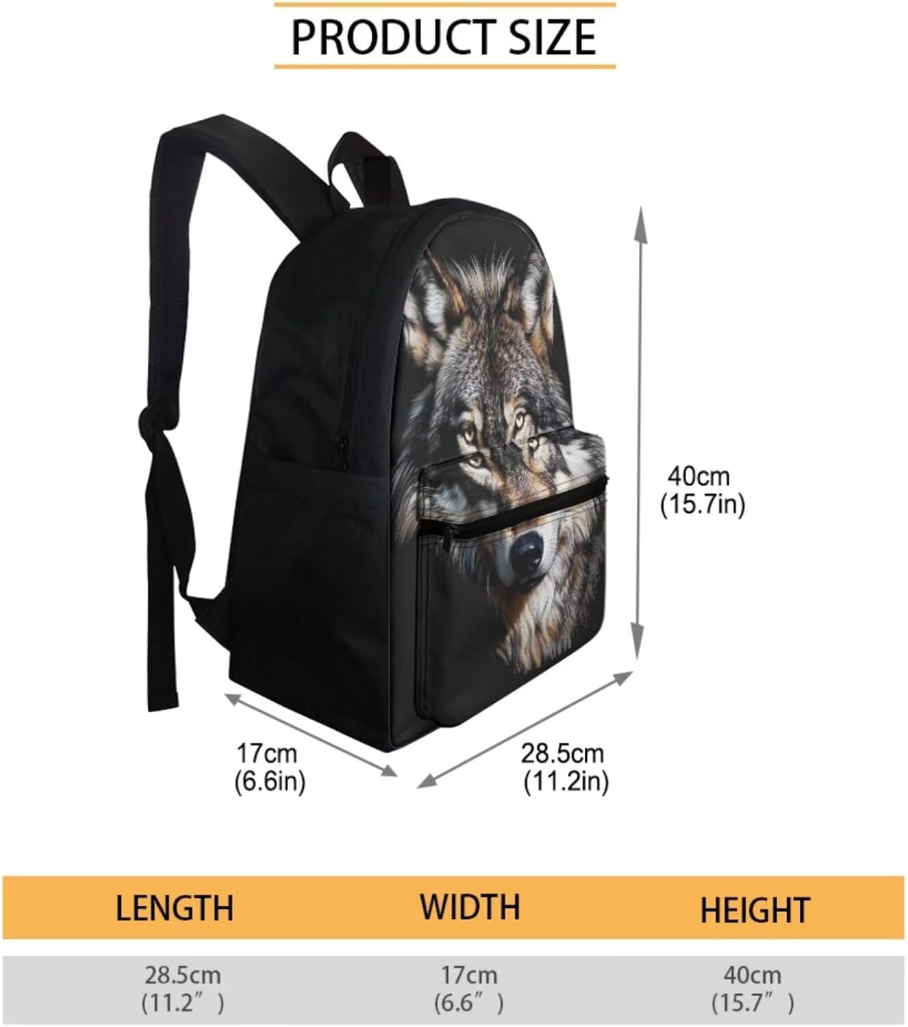 Wolf Backpack and Lunch Bag Set for Boys Kids Bookbag Ages 6-8/8-12 School Bags Pencil Case Insulated Lunch Box Middle High Schoolbag Teen Back Pack Student Shoulder Bags 3pcs Cool