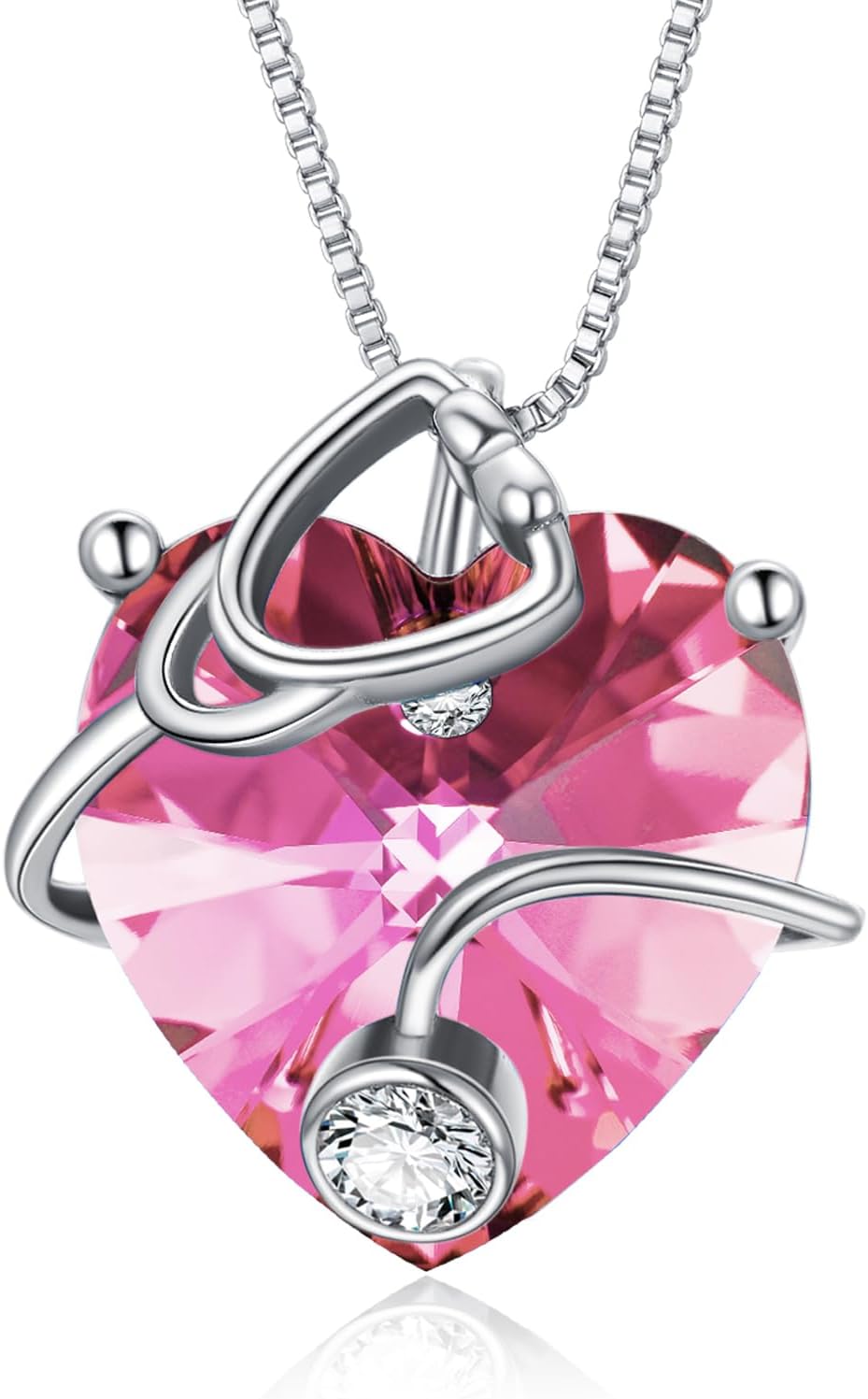 OCJ Nurse Gifts Stethoscope Necklace 925 Sterling Silver Heart Birthstone Jewelry Birthday Graduation Gifts for Nurse Doctor Medical Student