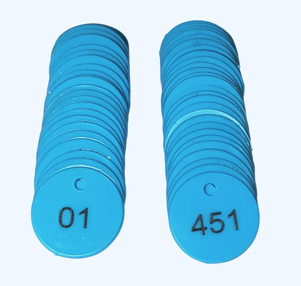 MOREL Blue Embossed Plastic Round Shape Token Coin with Hole USE for Shop, Board Games, Stores, Casino, School.|1 to 500 Numerical Embossed Coins.
