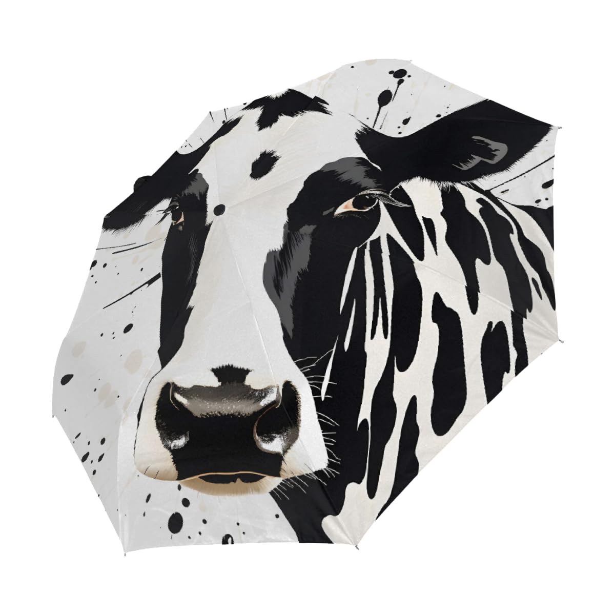 Ombrello da viaggio pieghevole in stile astratto con mucca, ombrello compatto antivento impermeabile con protezione UV rivestimento nero leggero 8 coste portatile per pioggia sole