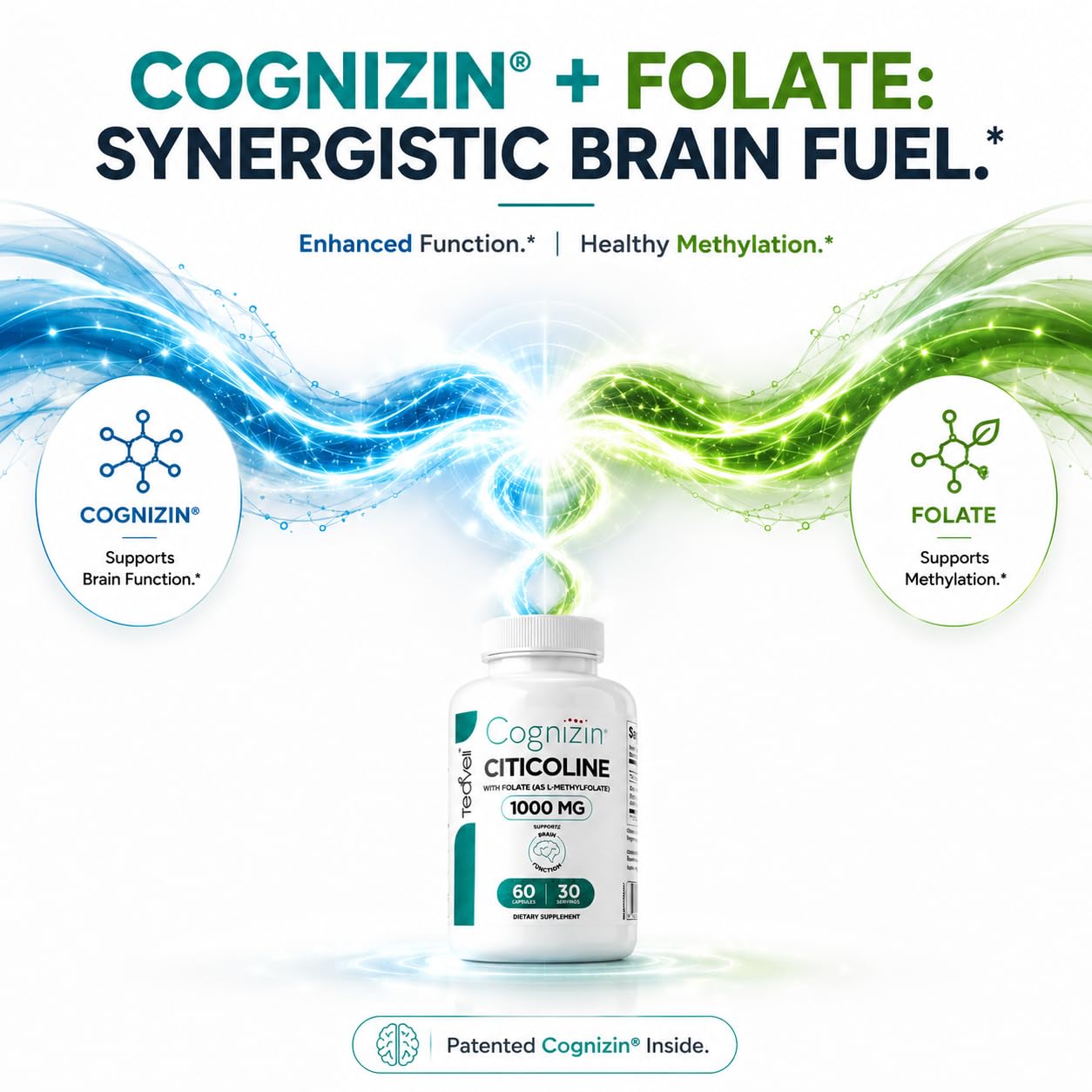 Teaveli Cognizin Citicoline- 1000mg CDP Choline Capsules with L-Methylfolate Folate- Clinically Studied Brain Supplement for Clarity, Concentration and Memory - Most Bioavailable Choline - 60 Capsules — Amazon image 7