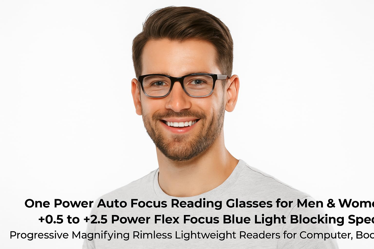 Adjustable Focus Reading Glasses for Men & Women – +0.5 to +2.5 Auto Focus Progressive Blue Light Blocking Specs – One Power Lightweight Rimless Readers for Screen & Book Use - Special Edition - Image 8 thumbnail