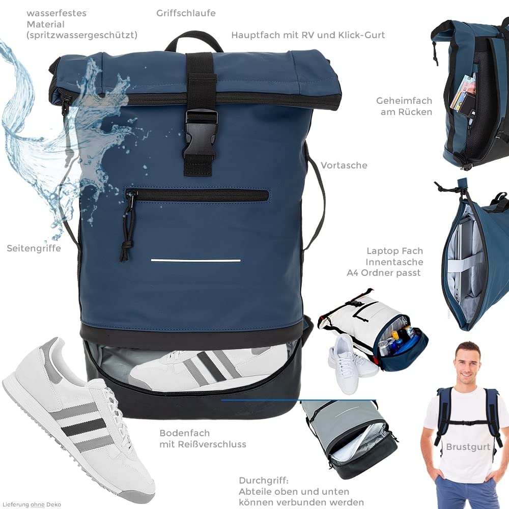 Elephant Rucksack Herren Damen Plane Time Bag COMP Fahrradrucksack Kurierrucksack Roll-Top A4 mit Laptopfach, Bodenfach 12823 + Flasche