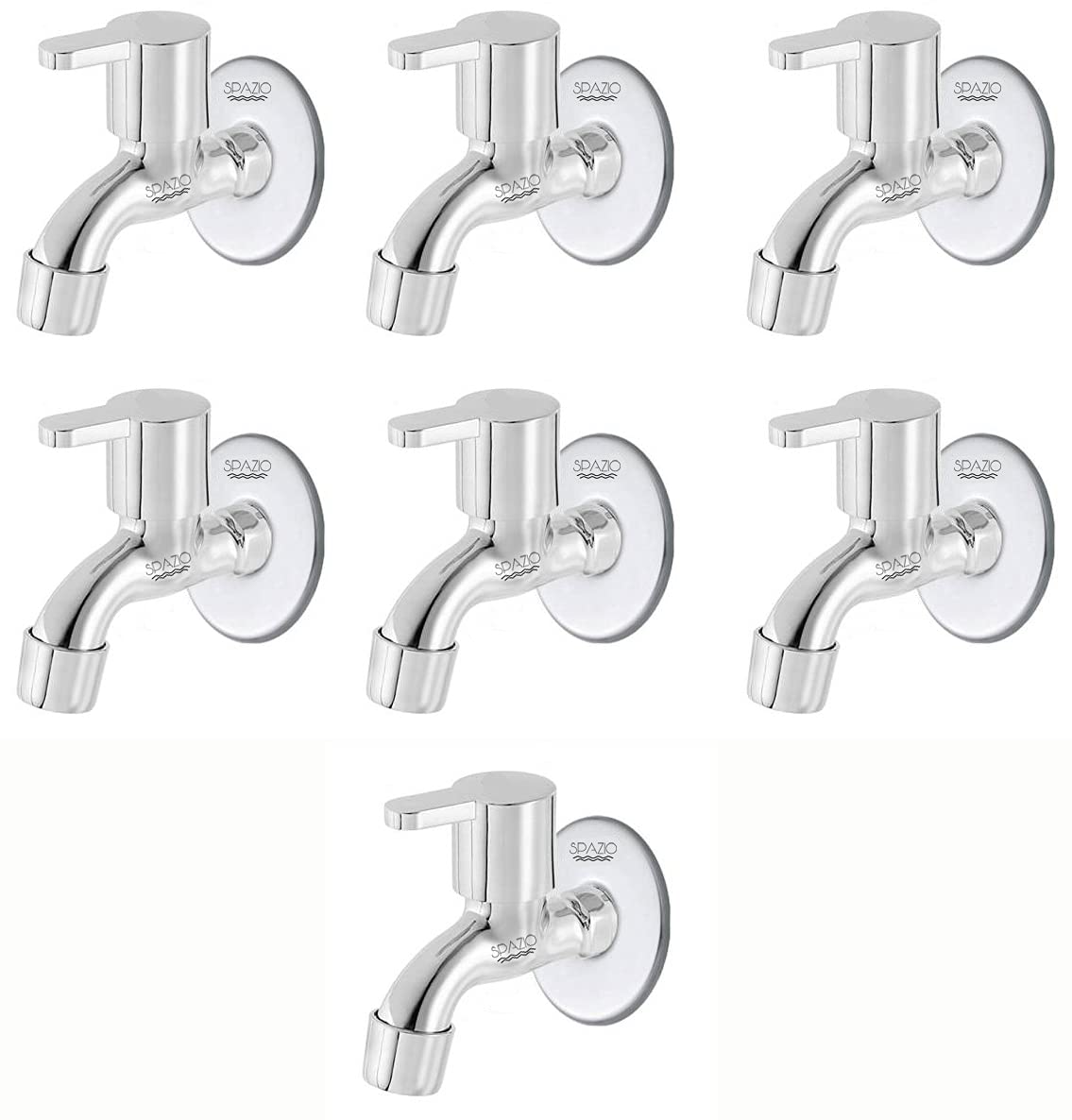 SPAZIO Stainless Steel Fusion Collection Bib Cock Tap Bathroom Tap Foam Flow Water with Wall Flange Chrome Plated, Brass Disc, Pack of 7