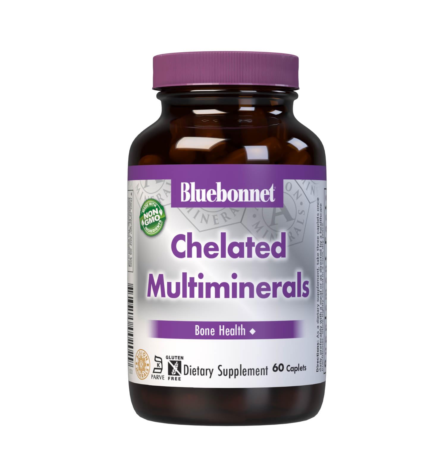 Bluebonnet Nutrition High Potency Chelated Multiminerals, Albion Chelated Minerals, Soy-Free, Gluten-Free, Non-GMO, Kosher Certified, Dairy-Free, 60 Caplets, 20 Servings Unflavored 60 Count (Pack of 1)