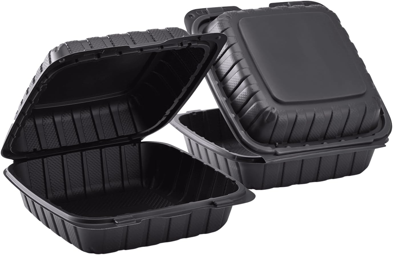 KARAT EARTH Clamshell Take Out Food Containers [8"x8" - 200 ct] To Go Containers | Microwavable, Freezer Safe, Soak-Resistant, Durable, Stackable | Vented for Hot/Cold Foods, Black