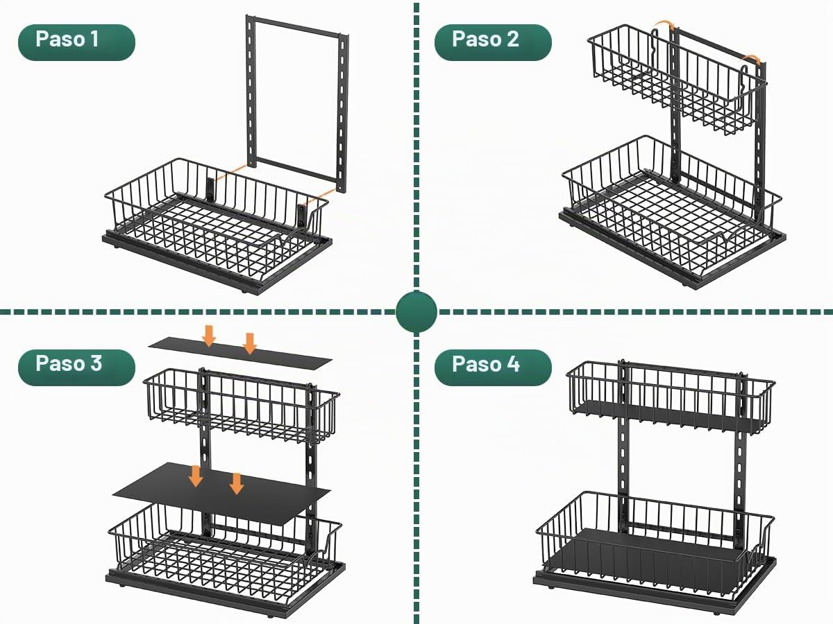 Organizador de almacenamiento para fregadero, cesta deslizante extraíble de 2 niveles, estante de cajón metálico, estantes organizadores multiusos