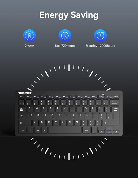 TECKNET 2.4G Wireless Keyboard For Windows/Chrome OS, UK Layout Compact Mini Keyboards, Small Silent Whisper-Quiet Keyboard with 12 months Battery Life (Black) - 2