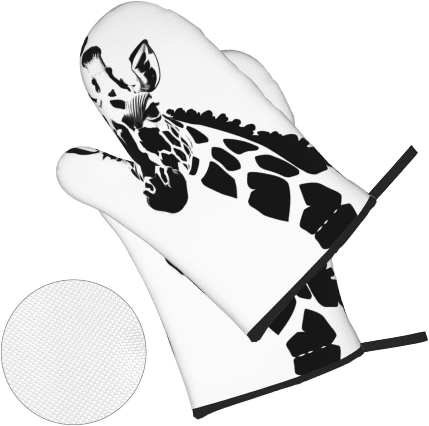 Black and white giraffe Oven gloves and heat-resistant mat 4-piece set. Suitable for grilling, microwave oven frying, and baking
