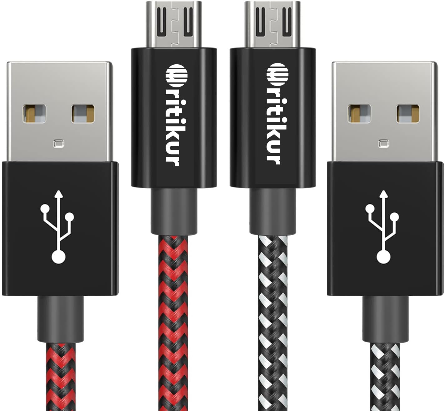 PS4 Controller Charger Charging Cable – 2 Pack 10FT Nylon Braided Micro USB 2.0 High Speed Data Sync Cord for PlayStation 4, PS4 Slim/Pro, Xbox One S/X Controller, Android Phones