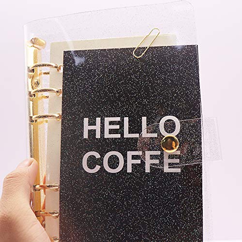 Image of A6 Glitter Powder PVC Binder Cover 6 Gold Round Ring Binders Snap Button Closure Loose Leaf Folders Refillable Soft PVC Notebook Shell Protector