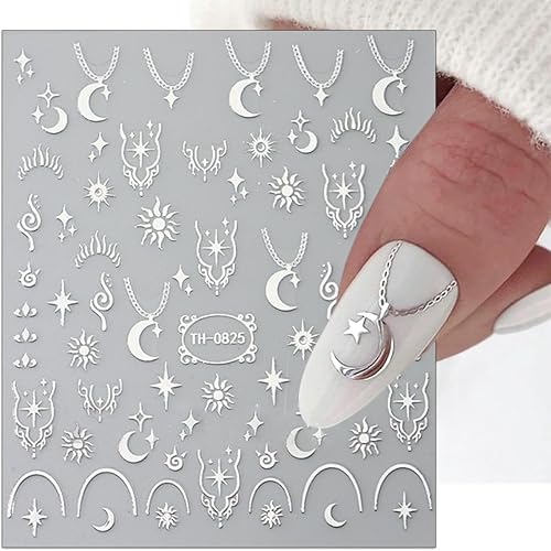 Miniatura 7 de Calcomanías de arte de uñas con estrella de luna y estrella metálica 3D, autoadhesivas, holográficas, diseño de uñas, calcomanías de uñas con