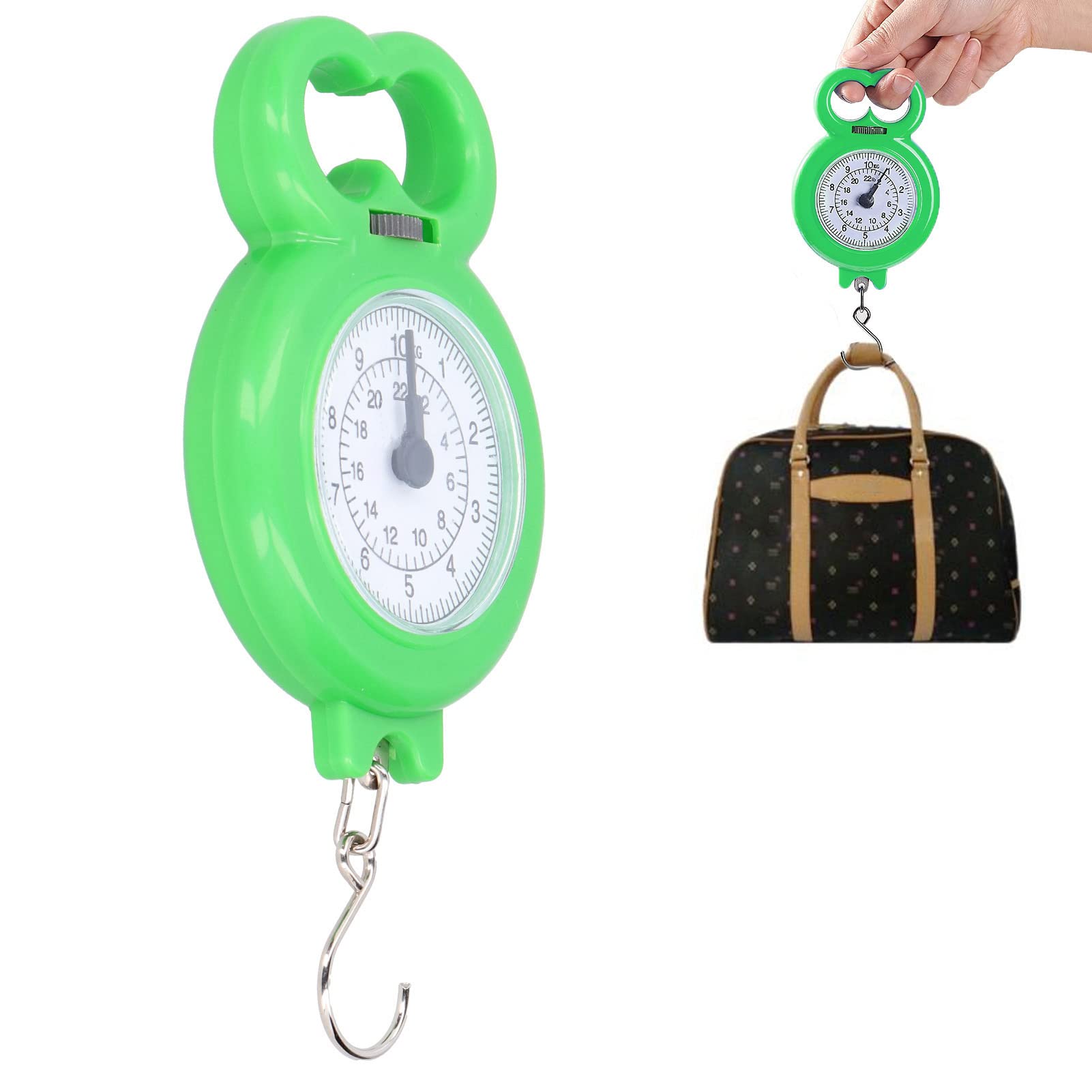 Federwaage, 10 kg, tragbare Zeigerhaken-Hängewaage, Angelwaage, Mini-Kran zum Einkaufen, Gewicht, Angeln, Gepäck, Paket(Grün)