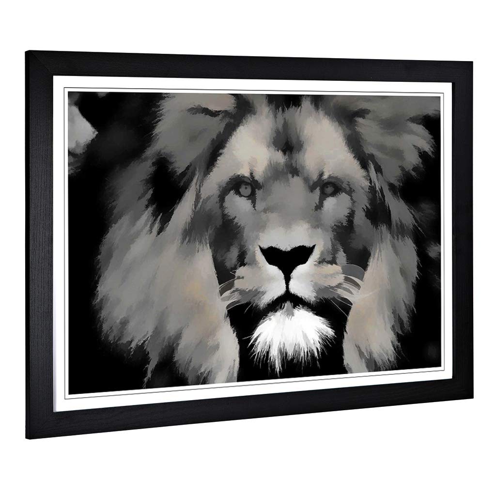Big Box Art Framed Print of Lion Design | Wall Art Picture | Home Decor for Kitchen, Living, Dining Room, Lounge, Bedroom, Hallway, Office, Black, A2 / 24.5x18 Inch / 62x45cm