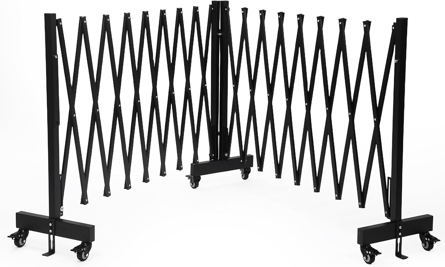 23.5FT Industrial Metal Expandable Barricade，Retractable Traffic Fence with Casters, Folding Security Gate，Portable Barricade Gate for Construction Area, Traffic Control, Cordon(Black