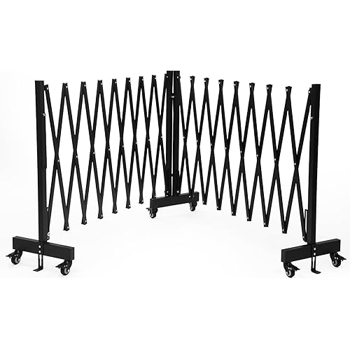 23.5FT Industrial Metal Expandable Barricade，Retractable Traffic Fence with Casters, Folding Security Gate，Portable Barricade Gate for Construction Area, Traffic Control, Cordon(Black