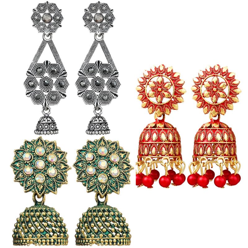 Fashion Frill Earrings For Women Silver Gold Plated Floral Earrings Combo Jhumka Jhumki Earrings For Women and Girls Pair of 3 (B0CJ72Z5FW) Amazon Price History, Amazon Price Tracker