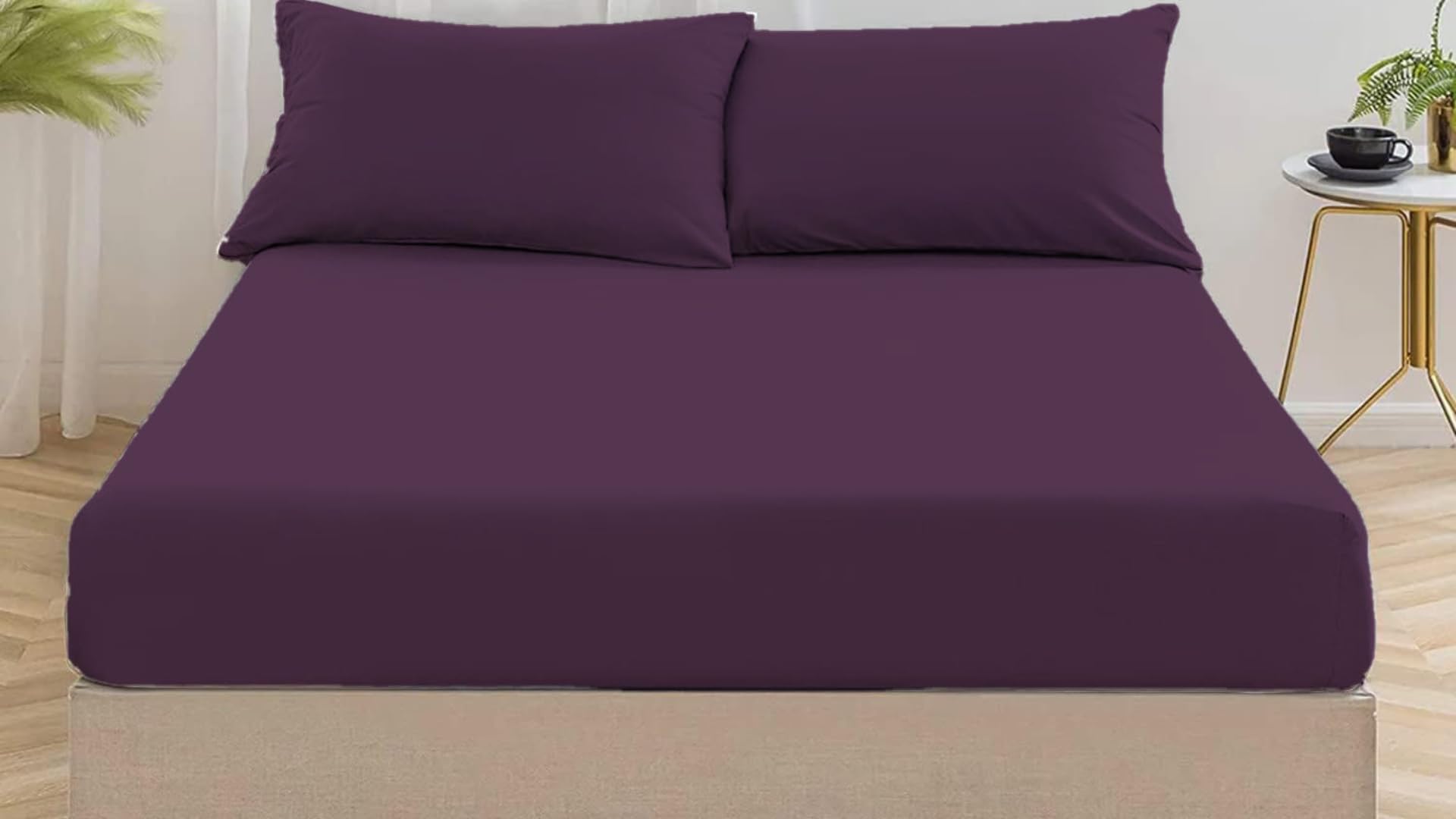 Nightzone Plum Non Iron Polycotton Percale 180 Thread Count Fitted Sheets (, King)