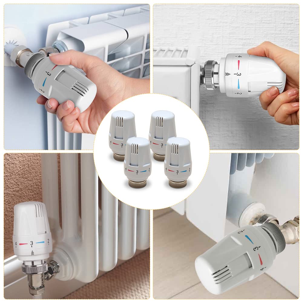 Set Di 4 Teste Termostatiche Per Termosifoni M30 X 1,5 – Termovalvole Radiatori Con 5 Livelli, Sensore Liquido, Campo 6-28°C