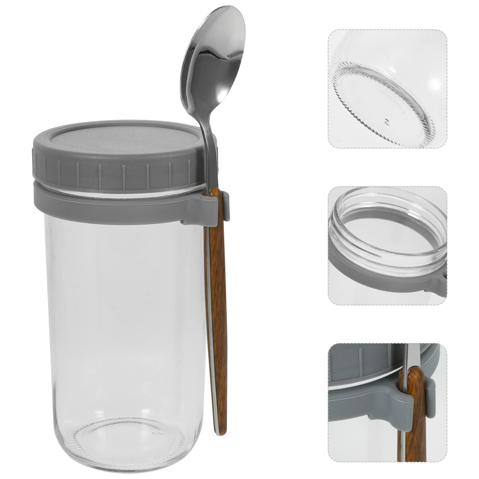 UPKOCH 2 Stück Praktischer Müslibecher aus Glas 600ml mit Löffeln | Deckel aus Kunststoff, Rutschfestes Design, Tragbar für Unterwegs, Haferflockengläser mit Deckel